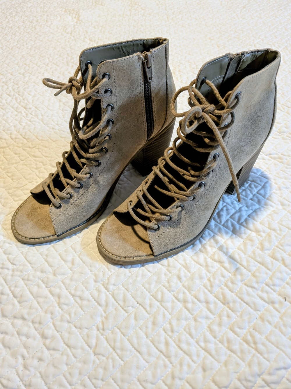 Mossimo Supply Co. Phobe Taupe Open-Toe Lace-Up Ankle Boots